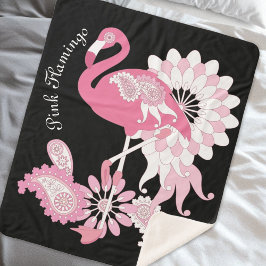 Personalisiertes Schwarzes Rosa Flamingo Sherpadecke