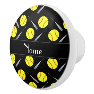 Personalisiertes schwarzes Softballnamensmuster Keramikknauf