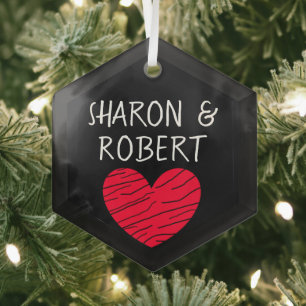 Personalisiertes Schwarzes und Rotes Herz Ornament Aus Glas
