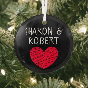 Personalisiertes Schwarzes und Rotes Herz Ornament Aus Glas