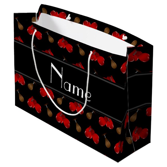 Personalisiertes schwarzes Verpackennamensmuster Große Geschenktüte (Rückseite Schrägansicht)