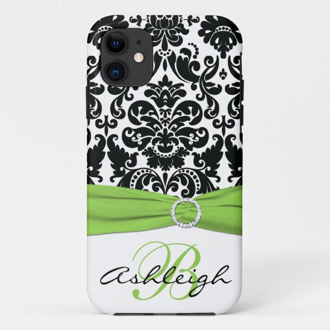 Personalisiertes schwarzes, weißes, Limones Damast Case-Mate iPhone Hülle (Rückseite)