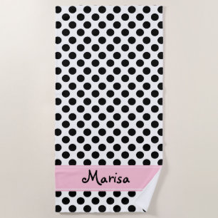 Personalisiertes Schwarzweiss-Polka-Punkt-Badetuch Strandtuch
