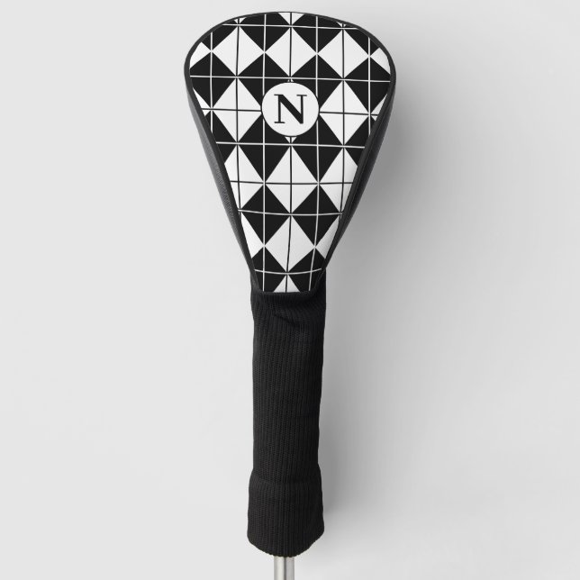 Personalisiertes Schwarzweiß-Raute-Muster Golf Headcover (Vorderseite)