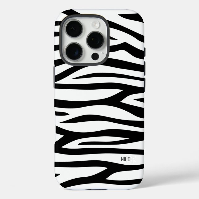 Personalisiertes Schwarzweiß-Zebra iPhone 16 Pro Hülle (Rückseite)