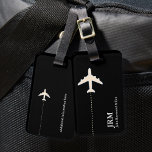 personalisiertes Schwarzweißflugzeug Gepäckanhänger<br><div class="desc">Ein elegantes Objekt mit dem grafischen Bild eines weißen Flugzeug auf schwarz (benutzerdefinierte Farbe),  um Ihre Sachen zu identifizieren</div>