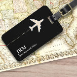 personalisiertes Schwarzweißflugzeug Gepäckanhänger<br><div class="desc">Ein elegantes Objekt mit dem grafischen Bild eines weißen Flugzeug auf schwarz (benutzerdefinierte Farbe),  um Ihre Sachen zu identifizieren</div>