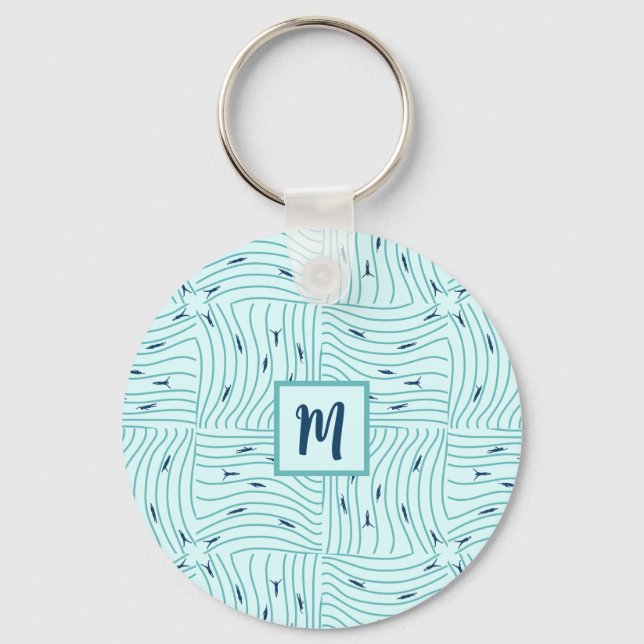 Personalisiertes Schwimmen Minimalistischer Ozeanw Schlüsselanhänger (Vorderseite)