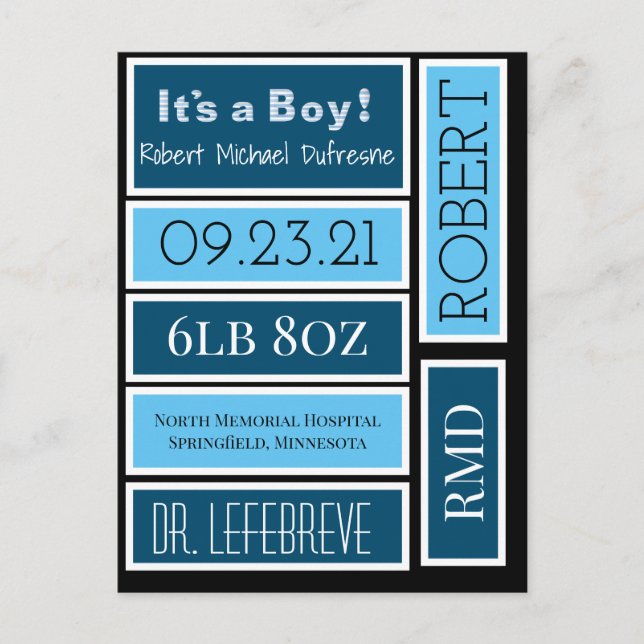 Personalisiertes Scrapbook Baby Boy Labels Postkarte (Vorderseite)