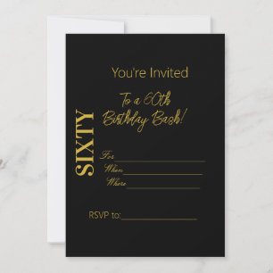 Personalisiertes Script Elegant Gold Black 60 Gebu Einladung