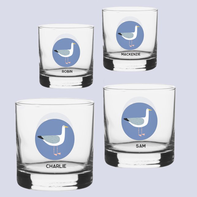 Personalisiertes Seagull-Glas Whiskyglas (Personalized name seagull coastal glass set)