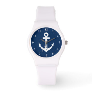 Personalisiertes Seeankermonogrammsilikon Armbanduhr