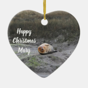 Personalisiertes Seehund-Foto-Weihnachtsornament Keramik Ornament
