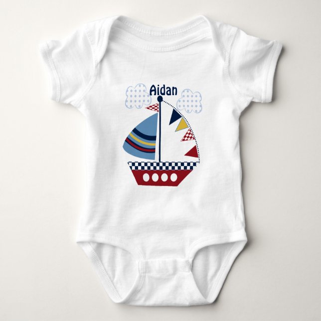 Personalisiertes "Segel weg/nautisch/Boot/Baby-Shi Baby Strampler (Vorderseite)