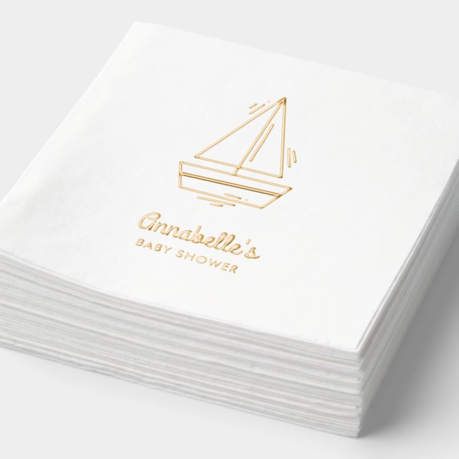Personalisiertes Segelboot Baby Dusche Gold Napkin Servietten Mit Folie (Ausschnitt)