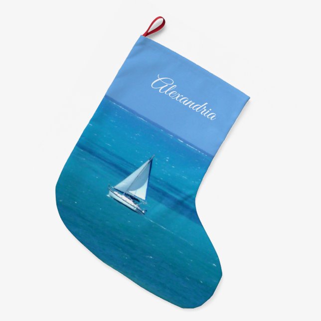Personalisiertes Segeln Großer Weihnachtsstrumpf (Vorderansicht (hängend))