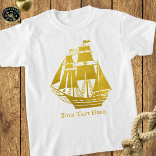Personalisiertes Segelschiff Faux Gold Nautical Ta T-Shirt