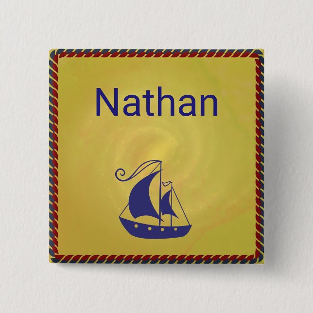 Personalisiertes Segelschiff mit Seilrahmen Button (Vorderseite)
