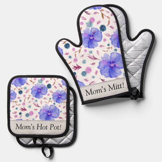 Personalisiertes Set mit Blumenofen Mitt und Töpfc (Vorderseite/Rückseite)