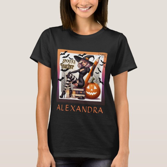 Personalisiertes Sexy Spooky Lehrer Halloween-Part T-Shirt (Vorderseite)