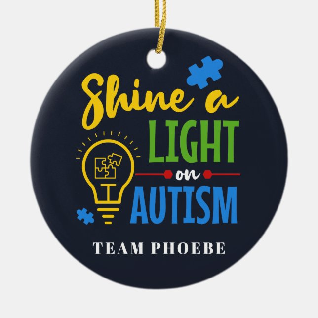 Personalisiertes Shine A Light on Autismus Matchin Keramik Ornament (Vorne)