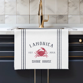 Personalisiertes Shopping House, Navy & Red Rustic Geschirrtuch