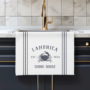 Personalisiertes Shopping House, Navy & White Rust Geschirrtuch