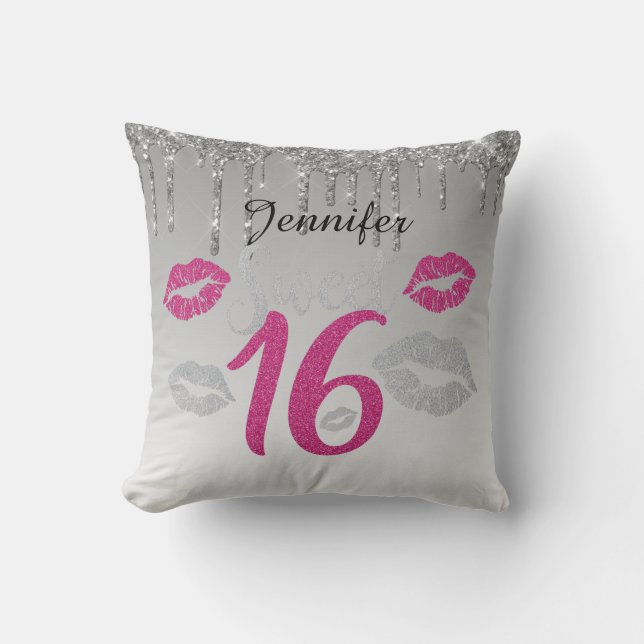 Personalisiertes Silber des Bonbon-16 Kissen (Vorderseite)
