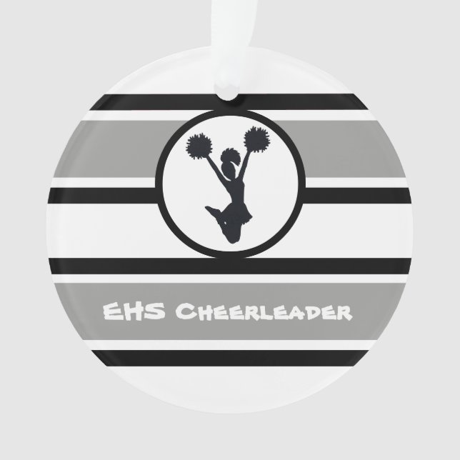 Personalisiertes Silber- und Schwarz-Cheerleader-D Ornament (Vorderseite)