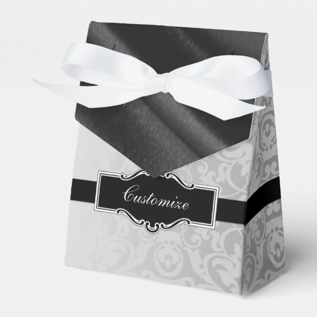 Personalisiertes Silber und schwarzer Damaske - Ge Geschenkschachtel (Vorderseite)