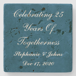 Personalisiertes Silberhochzeit-Jubiläum Blaues W Steinuntersetzer