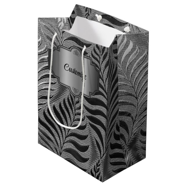 Personalisiertes Silver Leaf Motif Mittlere Geschenktüte (Vorderseite Schrägansicht)