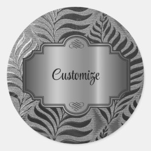 Personalisiertes Silver Leaf Motif Runder Aufkleber