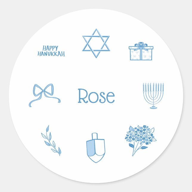 Personalisiertes Simple Light Blue Hanukkah-Gesche Runder Aufkleber (Vorderseite)