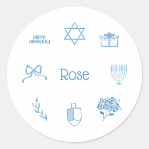 Personalisiertes Simple Light Blue Hanukkah-Gesche Runder Aufkleber