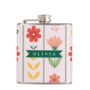 Personalisiertes skandinavisches Blumenmuster im V Flachmann