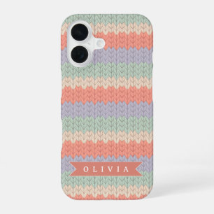 Personalisiertes skandinavisches Pastell-Strickmus iPhone 16 Hülle
