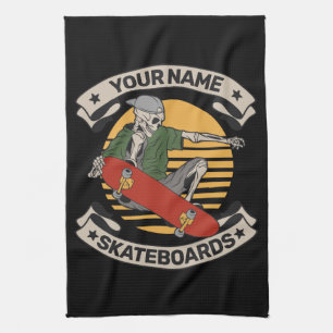Personalisiertes Skateboard Nose Grab Skelett Skat Geschirrtuch