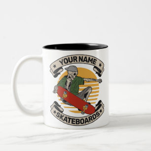 Personalisiertes Skateboard-Nose-Grab-Skelett-Skat Zweifarbige Tasse