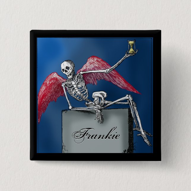 Personalisiertes Skelett auf Tomb-Halloween-Party Button (Vorderseite)
