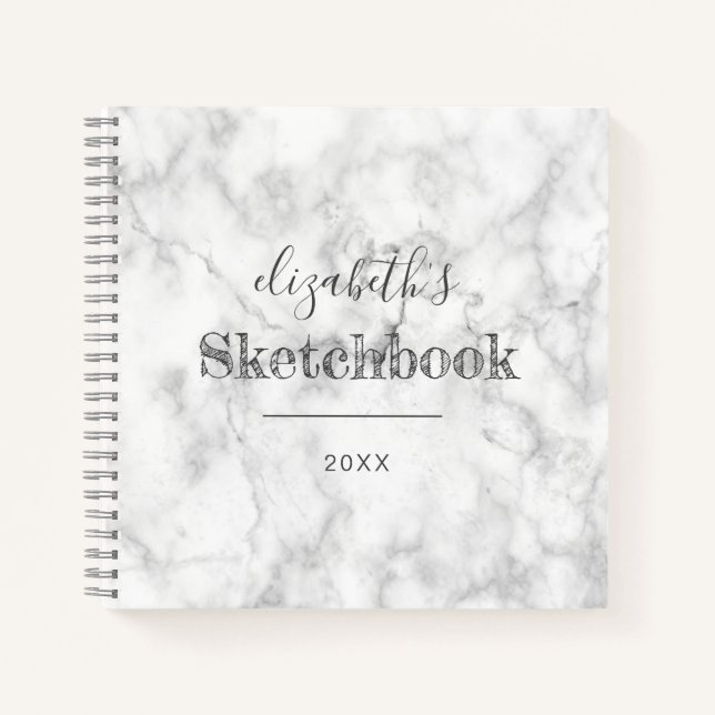 Personalisiertes Sketchbook des White Gray Marble Notizbuch (Vorderseite)