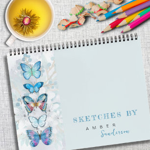 Personalisiertes Sketchbook mit blauem Butterfly-P Notizbuch