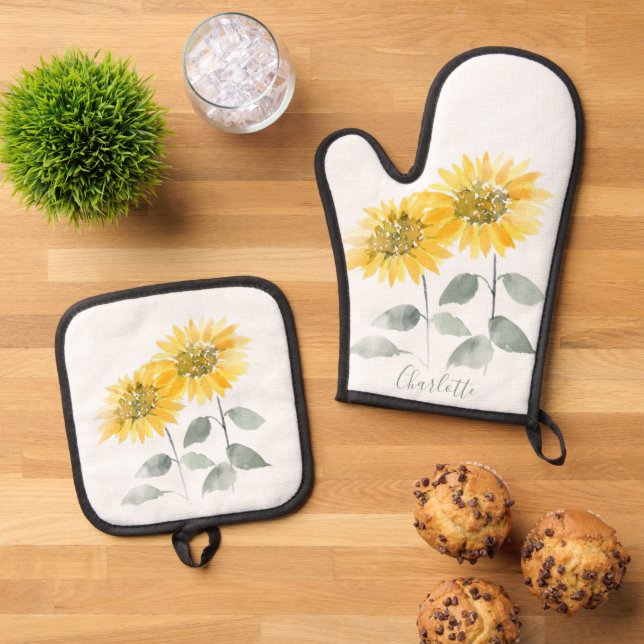 Personalisiertes Skript für die Blumenblume Ofenhandschuh & Topflappen-Set (Oben Unten)