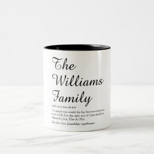 Personalisiertes Skript Ihre Familienname Definiti Zweifarbige Tasse