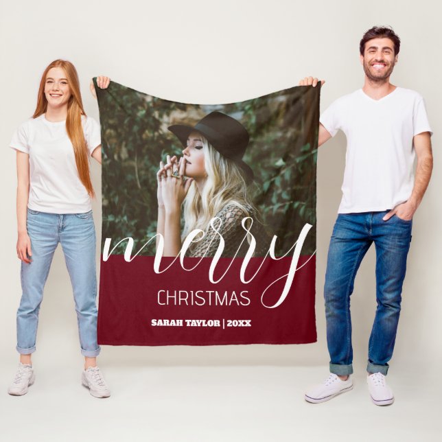 Personalisiertes Skript Merry Christmas Foto Name Fleecedecke (Beispiel)
