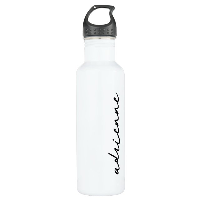 Personalisiertes Skript Minimalistisch Schwarz/Wei Edelstahlflasche (Vorderseite)