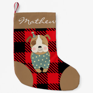 Personalisiertes Skript Trendy Büffel kariert rot  Kleiner Weihnachtsstrumpf