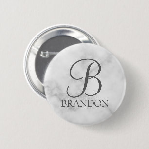 Personalisiertes Skriptmonogramm und Name aus weiß Button