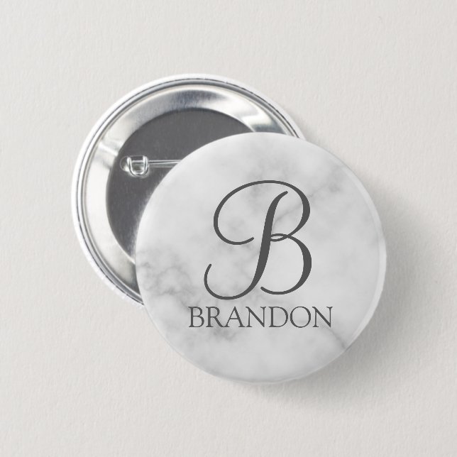 Personalisiertes Skriptmonogramm und Name aus weiß Button (Vorne & Hinten)