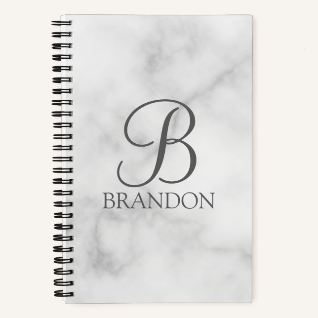 Personalisiertes Skriptmonogramm und Name aus weiß Notizbuch (Vorderseite)